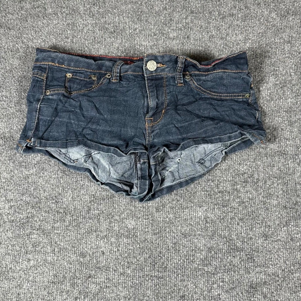 2B.W.U. Denim Shorts Womens Size 9 Dark Wash Low Rise Distressed Booty Short